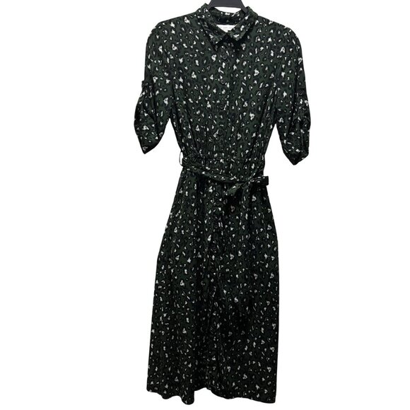 Anthropologie The Good Jane The Layla Green Leopard Print Shirt Dress Size S - Picture 2 of 8